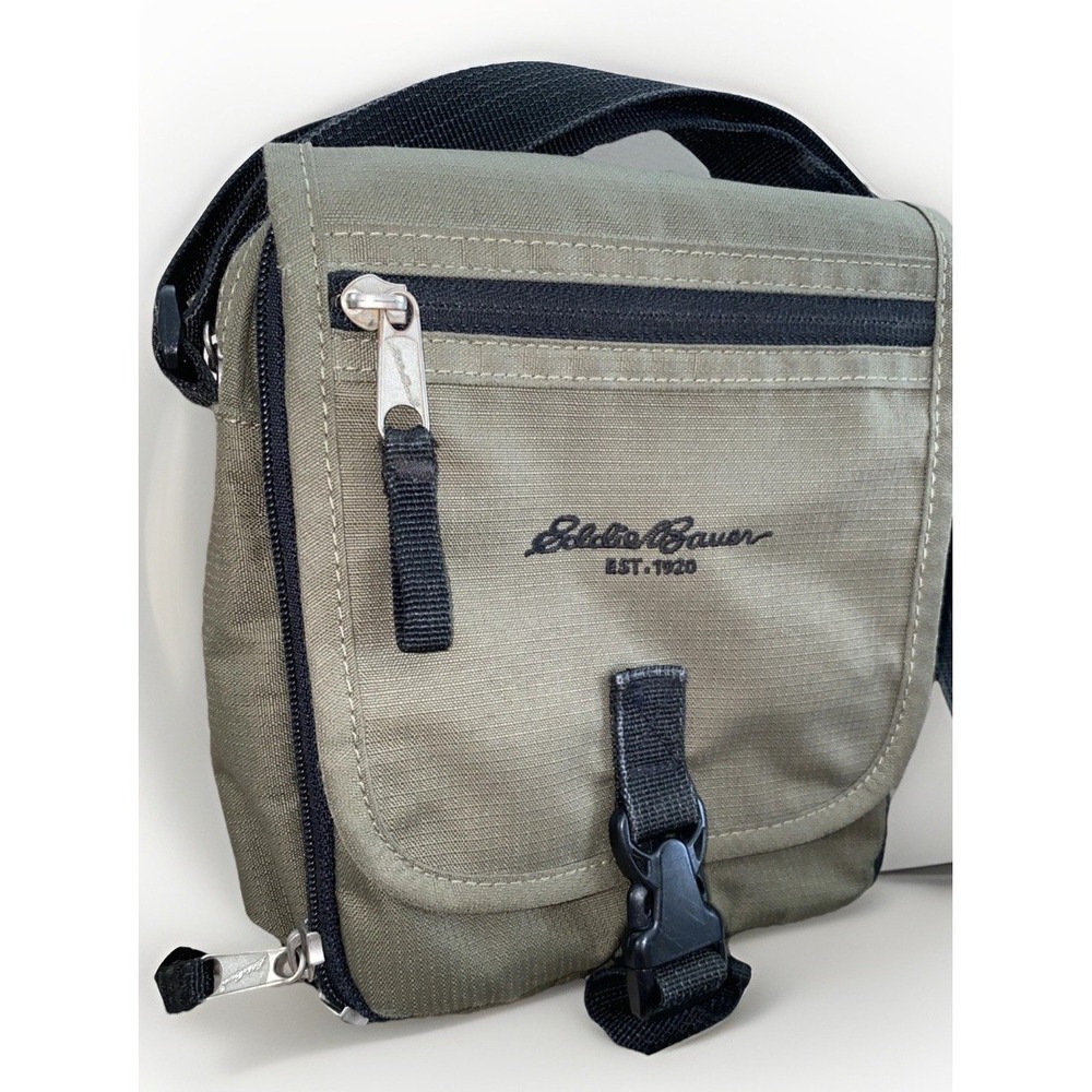 Eddie Bauer Travel Hiking Olive Green Crossbody Bag - Picture 2 of 8